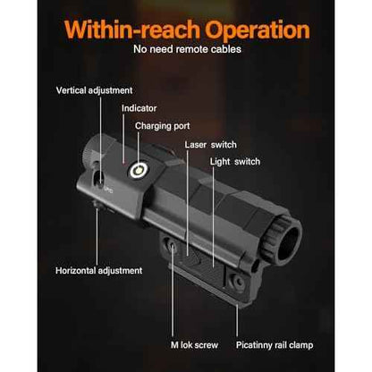 TOUGHSOUL Max 1600 Lumen Rechargeable Red Blue IR Laser Flashlight for AR Rifle - 2 in 1 Picatinny Flashlight and Blue Laser Sight Combo