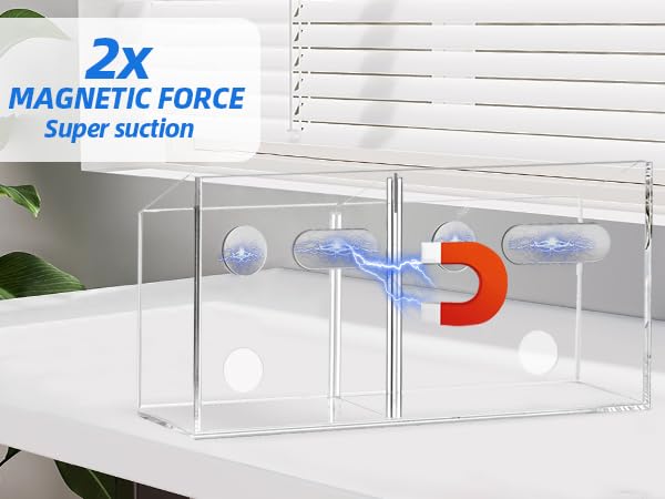 Simetufy Large Magnetic Dry Erase Marker Holder, Magnetic Pen Holder, Whiteboard Marker Holder with Movable Divider for Glass, Fridge & Locker, Non-slip Acrylic Magnetic Marker Holder