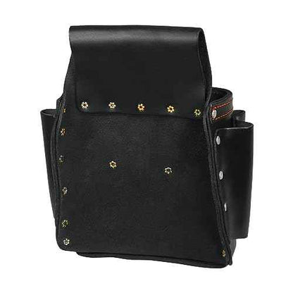 Hultafors Work Gear HT5421 Electrician's Premium Leather Tool Pouch, Molded Front Pockets, Tape Chain, Metal Tool Clip, Leather Hammer Loop