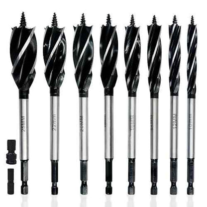 Auger Drill Bit Set for Wood,10pcs 10-25mm with Hex Shank Quick Change,Impact Wood Drill Bit Set with Storage Case,Long Drill Bits for Wood with Adapter