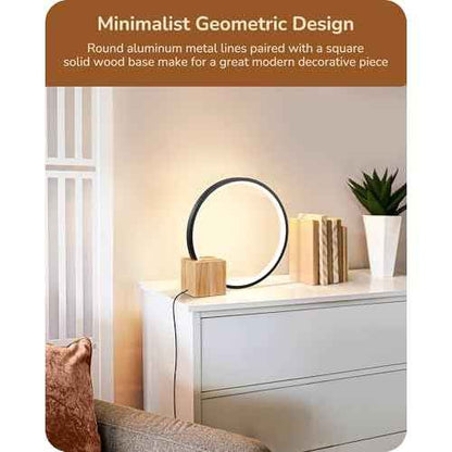 EDISHINE Modern LED Table Lamp, Bedside Lamp with One-Piece Solid Wood Base, 3 Color Temperature & Stepless Dimmable, Nightstand Lamp for Bedroom, Living Room, Reading Room 540LM 12W