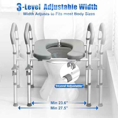 Raised Toilet Seat with Handles,2-in-1 Shower Chair & Toilet Seat Riser for Seniors, 8-Level Height & 3-Level Width Adjustment, Fits Must Body Sizes and Toilets, for Pregnant & Disabled