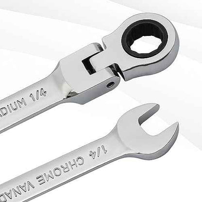 B4B BANG 4 BUCK 1/4 Wrench, Flex-Head Ratcheting Combination Wrench Industrial Grade 72 Teeth 12 Point Ratchet Box Ended and Open End Spanner Tools, SAE