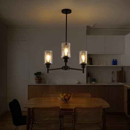 9MMML Farmhouse 3-Light Glass Chandelier, Modern Black Chandelier for Kitchen, Dining Room, Living Room, Foyer, E26 Bulb Base
