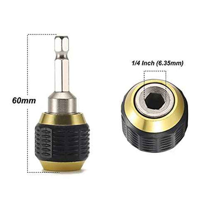 2 Pcs 1/4 Inch Hex Shank Drill Bit Extension Screwdriver Bit Holder Extension Rod Self-Locking Drill Bit Holder Quick Release Chuck Adapter Connector Power Drill Tool [60mm Length]