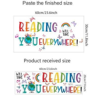Reading Will Take You Everywhere Inspirational Quote Wall Sticker for Classroom Library Positive Saying Decor