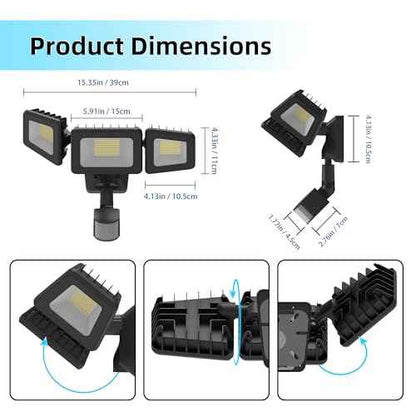 120W LED Flood Lights Outdoor with Motion Sensor, 12000LM 4500K Daylight, IP66 Waterproof Dusk to Dawn Outdoor Security Lights for Garage, Yard, Outside