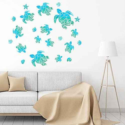 Outus 46 Pieces Sea Turtle Wall Decals Ocean Turtle Vinyl Stickers Underwater Bathroom Decals Starfish Shell Wall Sticker Waterproof Ocean Sticker Decoration for Home Office Nursery Bathroom Toilet