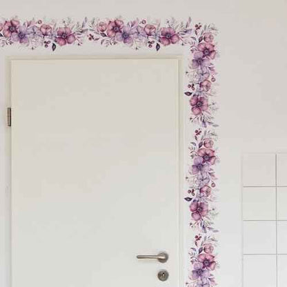 Romantic Purple-Pink Flower Vine Wall Stickers, sacinora Botanical Floral Art Peony Rose Daisy Wall Decals Removable Vinyl Peel and Stick for Living Room Bedroom Bathroom Kitchen Decoration