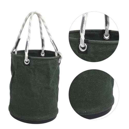 Canvas Bucket, 40x30cm 30KG Load Bearing Canvas Tool Organizer Plastic Bottom Work Bucket Tool Bag Nails Bolts Tool Organizer for Maintenance Work(green)