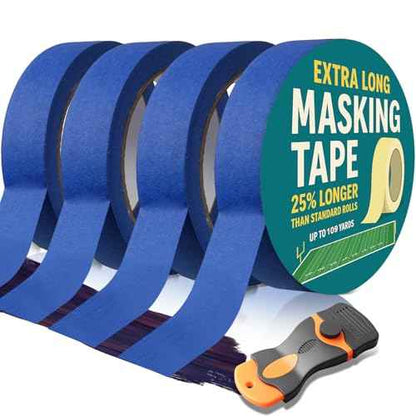 Painters Tape 2 Inch Wide with Bonus Scraper Tool Included, Blue Tape, Masking Tape, Paint Tape for Multi-Purpose, Painting, Painter's, (109yd =0.98IN*25yd*4),No Residue, Easy Removal