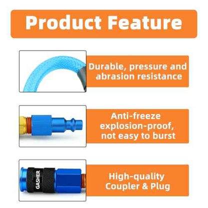 GASHER 1/4" x 25FT Reinforced Polyurethane Recoil Air Hose With Bend Restrictor, 1/4" AMT Universal Air Coupler, For Air Compressor
