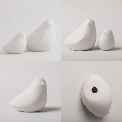 GOODSTART Ceramic Birds Figurines Small Birds Statues for Living Room, Bookshelf, TV Stand, A Set of 2 White Porcelain Pigeons for Christmas Decorations, Modern Home Decor for Shelves