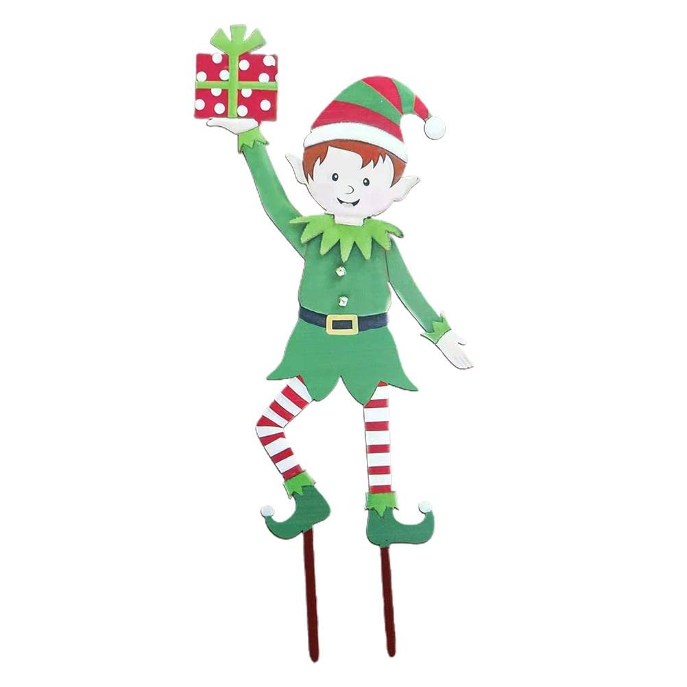 shenruifa Christmas Elf Garden Stake, Metal Gnome Yard Stake Wrought Iron Elf Ornament Yard Signs Decor Outdoor Holiday Decoration (a)