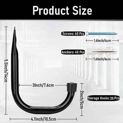 20 Pcs Heavy Duty Garage Storage Utility Hooks, 4.1Inch J Hangers Wall Hooks for Hanging Bikes, Ladders, Cord, Hose, Garden Tools