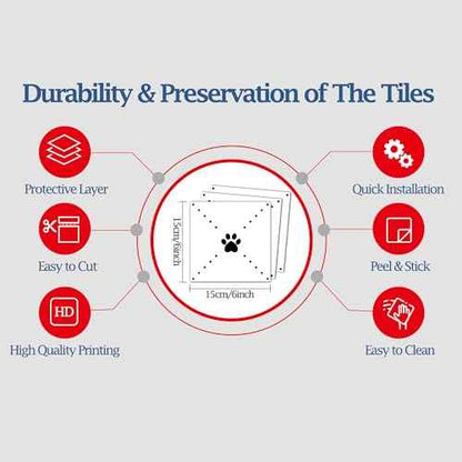 Peel & Stick Tile Stickers 12 PCS Self Adhesive Backsplash Decorative Wall Stickers for Kitchen Bathroom Tile Decals Waterproof & Removable 6" x 6" (Black Paw)