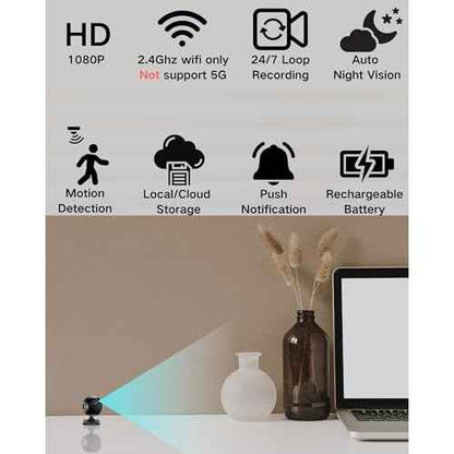 Hidden Camera-1080P HD WiFi Mini Camera Wireless for Indoor Security-Motion Detection & Auto Night Vision-Nanny Cam with Cloud & SD Storage-Magnetic Installation