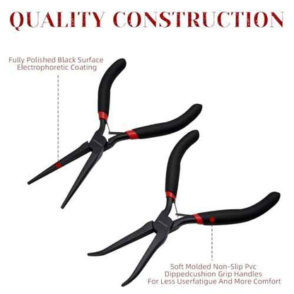 WISEUP 6" Mini Needle Nose Pliers Set£¬2-Piece Small Long Reach Bent Needle Nose Pliers for Jewelry DIY Craft£¬Repair & Wire Wrapping