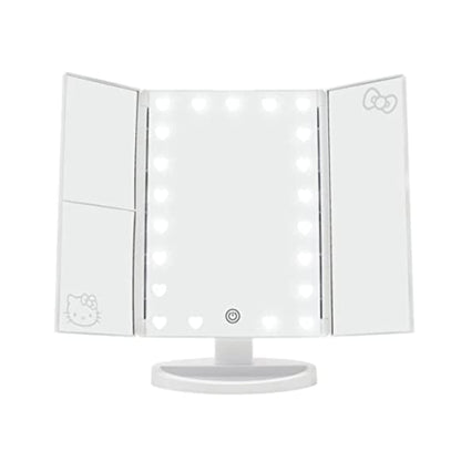 Impressions Vanity Hello Kitty Trifold LED Mirror, Desk Mirror with Lights and Touch Sensor Switch, Lighted Makeup Mirror with 2X and 3X Magnifying (White)