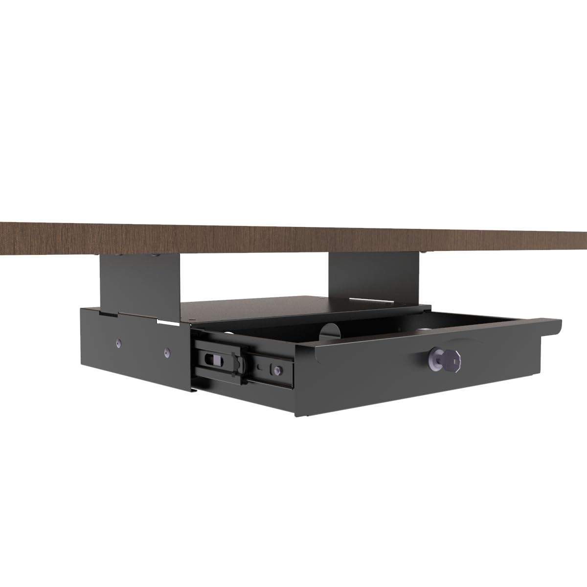 Mofangtech Under Desk Drawer Sliding Out Attachment with Shell, 15.6" x 10" x 5.07" Pull Out Lockable Drawer Storage Organizer with Cable Mangement for Workbench or Standing Desk with High Crosspiece