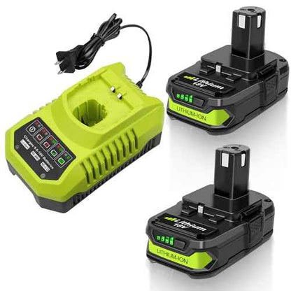 2 Pack 3.0Ah Replacement Battery and Charger Combo Compatible with ONE+ 18V System- Fits Ryobi 18V Cordless Tools (Not Made in Ryobi)