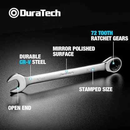 DURATECH 12mm Ratcheting Combination Wrench, SAE, 72-Tooth, 12-Point, CR-V Constructed with Mirror Polish