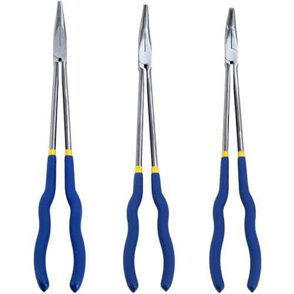 16-Inch Long Reach Pliers Set - Multi-Purpose Straight & Bent Nose Pliers (3PCS)