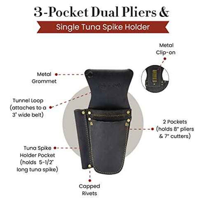 Style N Craft 70012-3 Pocket Dual Pliers & Single Tuna Spike Holder in Oiled Leather - Dark Brown