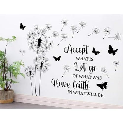 Dandelion Wall Decals Flowers Wall Stickers Inspirational Quotes Wall Art Decals Peel and Stick Removable DIY Flying Butterfly Motivational Sayings Wall Murals for Kids Bedroom Classroom Decor