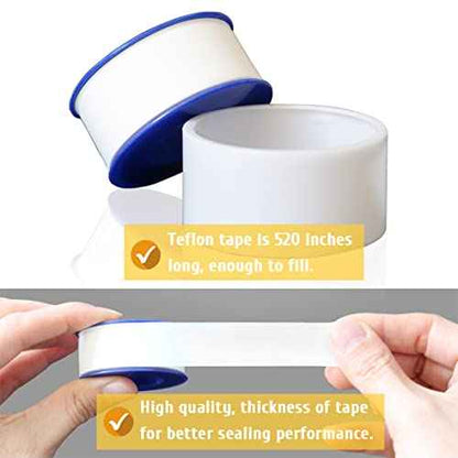 4 Rolls 3/4 Inch(W) X 520 Inches(L) Teflon Tape for Plumbers, PTFE Thread Seal, Pipe Sealing, Shower Head - White