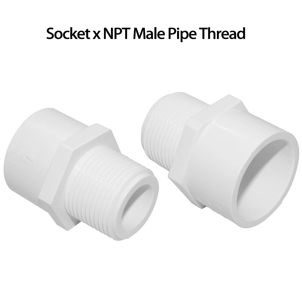Fitvell 1-1/2" PVC Pipe Fitting Adapter Connector Union Coupling Schedule 40 (Slip Socket x NPT Male Pipe Thread), Pack of 5