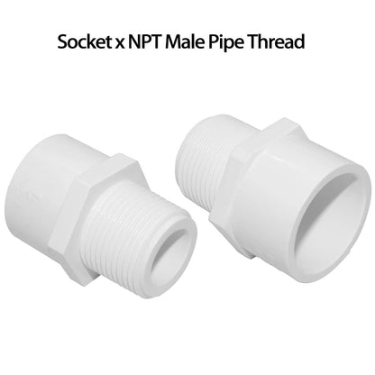 Fitvell 1-1/2" PVC Pipe Fitting Adapter Connector Union Coupling Schedule 40 (Slip Socket x NPT Male Pipe Thread), Pack of 5