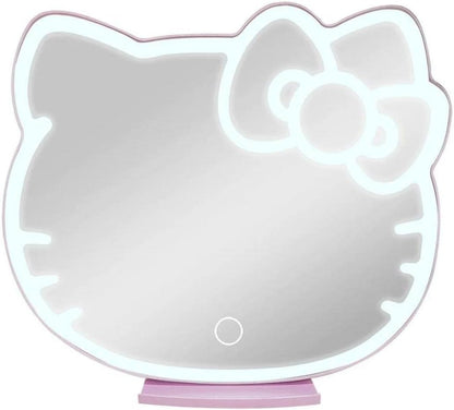 Impressions Vanity Supercute Hello Kitty Tabletop Desk Mirror with Lights and Touch Sensor Switch, Adjustable Tri Tone LED Lighted Makeup Mirror with Hidden Extendable Tray and Phone Holder