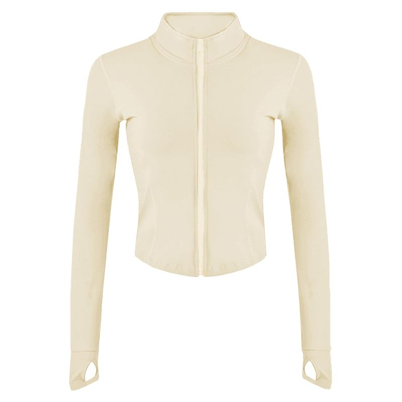 Lviefent Womens Lightweight Full Zip Running Track BBL Jacket Workout Slim Fit Yoga Sportwear with Thumb Holes (Apricot, Medium)