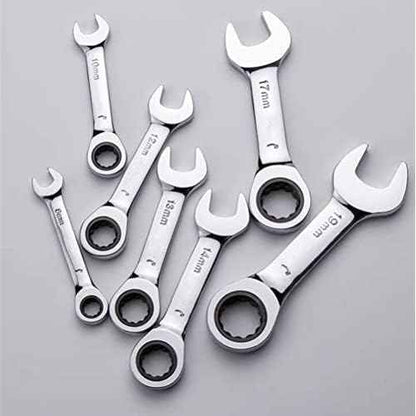 FLZOSPER 10mm Metric Stubby Box End Head Geared Wrench, 72-Tooth Ratcheting Combination Wrench Spanner