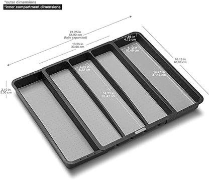 madesmart Classic Large Utensil Tray, Soft Grip, Non-Slip Kitchen Drawer Organizer, 3 Compartments, Multi-Purpose Home Organization, BPA Free, White