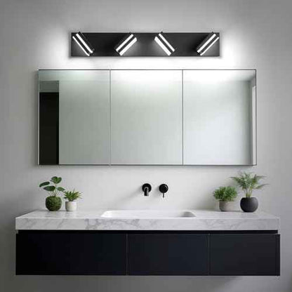 Modern LED Bathroom Lights Fixtures(4-Light),Metal Black Acrylic Wall Lighting,Vanity Lights for Bathroom Over Mirror(6000k 27In