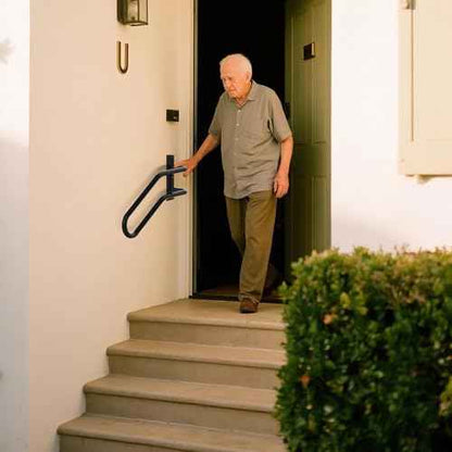Right Side Wall Mounted handrail, Garge Door Stair Railing for 1-3 Steps(Polished Black, Right Side, 230LBs Loading)