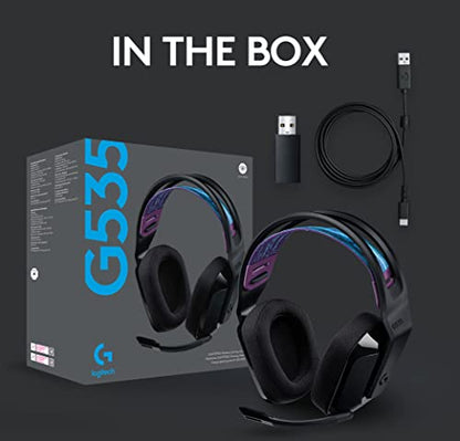 Logitech G535 Lightspeed Wireless Gaming Headset - Lightweight on-Ear Headphones, flip to Mute mic, Stereo, USB Rechargeable - Black