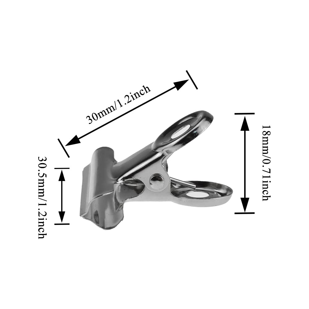 HAHIYO 1.25inch Silver Bulldog Clips Metal File Hinge Binder Clips Clamps Save Space Strong Spring Jaws Rock Solid Grip Book Lay Flat Deburred Edge for Hang Photos Wall Grid Dog Food 20PCS