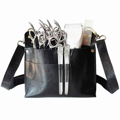 Scissor Holder, Hair Tool Bag Built in 7 Scissor Positions Shear Holder Hairstylist Essentials with Waist Shoulder Belt for Hairstylist Groomer Makeup Artists Comb Clip (Black)