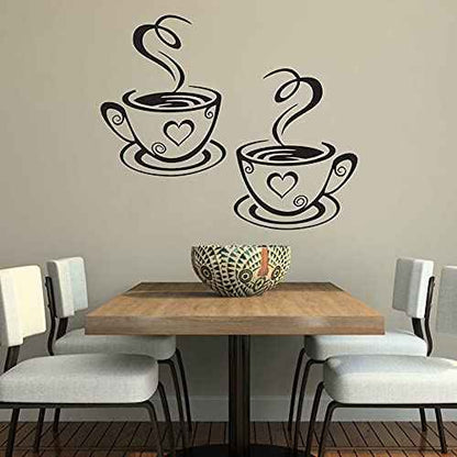 4 Pack Coffee Tea Cup Art Wall Decal Sticker, Coffee Bar Wall Decor Removable Signs DIY Vinyl Mug Decal Wallpaper for Cafe Pub Restaurant Kitchen Home Office Shop Hotel Wall Decoration