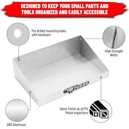 Pit Posse Mini Work Tray Wall Shelf Trailer/Garage Tool Storage USA Made- Silver..