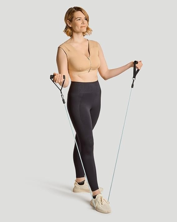 Tommie Copper Shoulder Support Compression Bra with Front Zipper Closure - Wireless Posture Corrector & Back Support Bra, Ideal for Gardening, Yoga, and Sports, UPF 50 - Nude, Medium