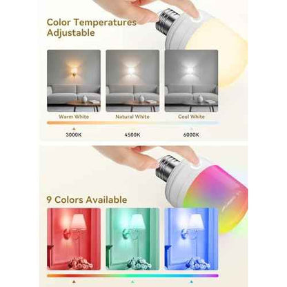 Minetom E26 Rechargeable Light Bulbs with Remote and Timer, Battery Backup Bulb with 12 Colors and Brightness Dimmable, 2300mAh 40W Equivalent LED Light Bulbs for Lamps Sconces Camping, 4 Pack