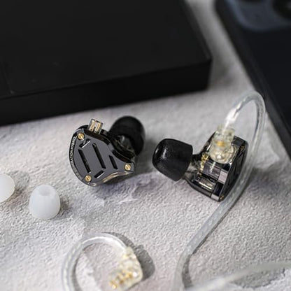 Linsoul KZ ZS10 PRO 2 in Ear Monitor IEM, 1DD+4BA Hybrid Wired Earbuds, with 4-Level Tuning Switch, 3-Way Crossover Gaming Earbuds, Silver-Plated IEM Cable for Musician Audiophile (Black, with Mic)
