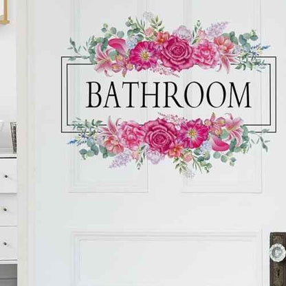 2 Pcs Bathroom Signs Wall Decals Stickers Decor Beautiful Flower Stickers Wall Decals Peel and Stick DIY Removable Wash Room Door Decor