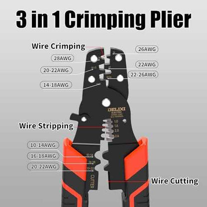Crimping Tool with Stripper & Terminal Crimper, Multifunctional Wire Crimping Tool for AWG 28-10 Wires and 1.0-2.6 mm©÷ Cable Stripping, Perfect for Network Engineers, DIY Enthusiasts