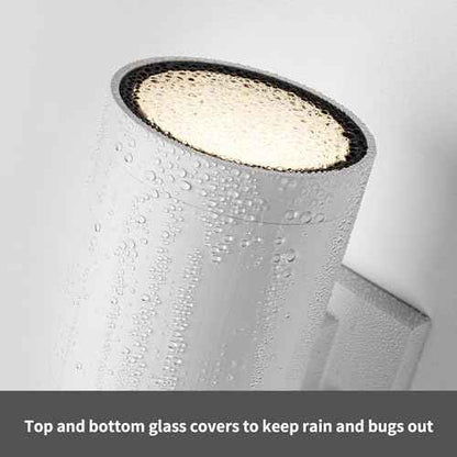 mirrea Modern Outdoor Porch Light Patio Light in 2 Lights with Aluminum Cylinder and Tempered Glass Cover Waterproof Wall Sconce 2 Pack (Matte White)
