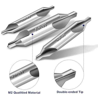 Center Drill Bit Set - M2 High Speed Steel Center Drill, 7pcs 60-Degree Angle Centering Drill Bits Countersink Tools for Lathe Metalworking in Size 1.0 1.5 2.0 2.5 3.0 4.0 5.0